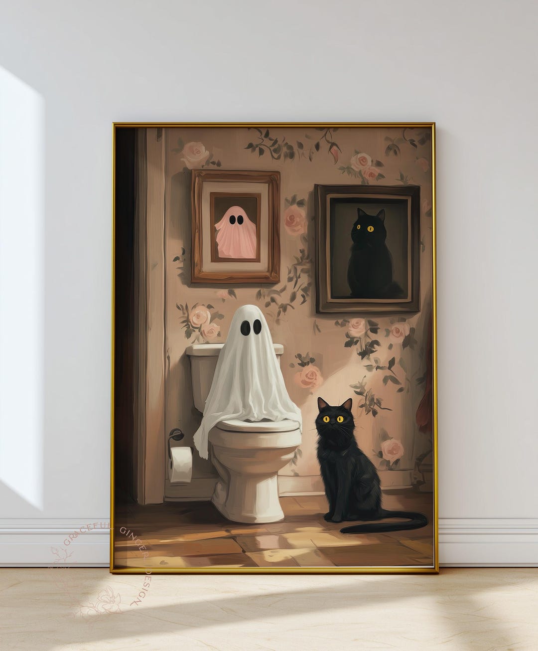 Vintage Ghost & Cat Wall Art: Halloween Printable | Cute Spooky ...