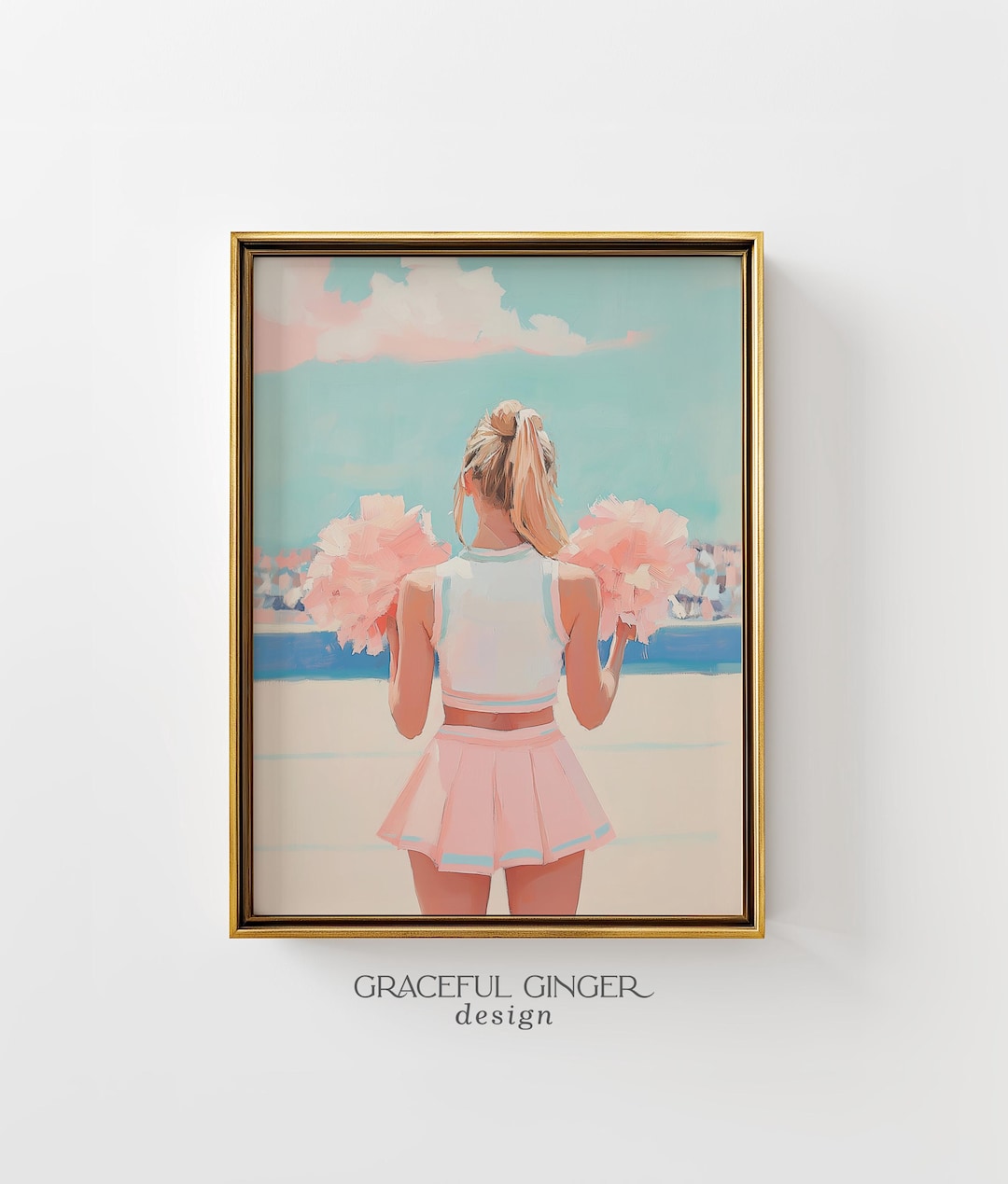 Pink Cheerleader Art Print: Girl Sports Printable | Teen Girl Cheer ...