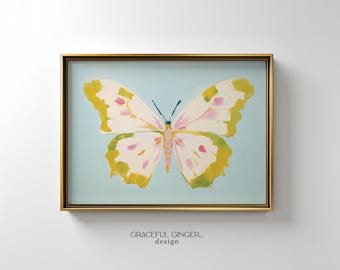 Butterfly Nursery Art Print: Green & Pink Girl's Room Wall Decor (Digital Download)