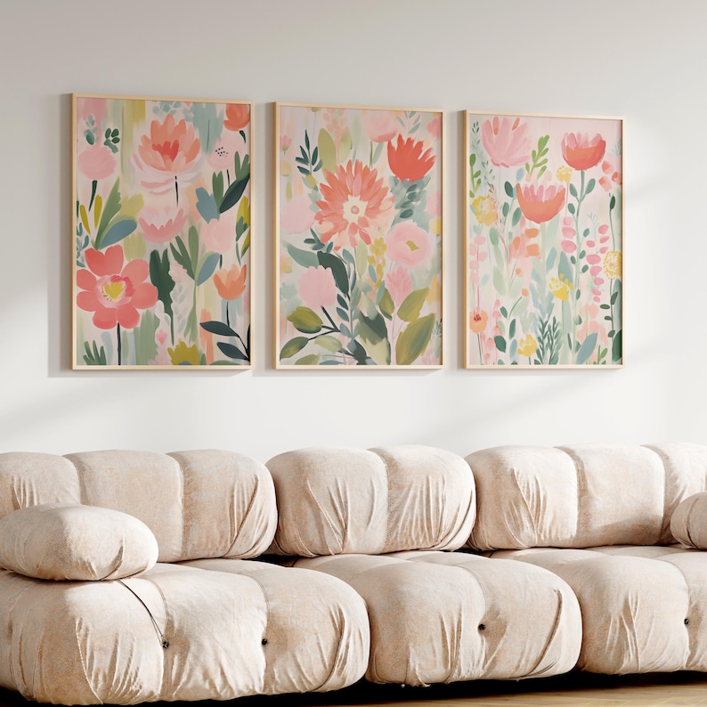 Floral Wall Art Set of 3 | Colorful Abstract Spring Flower Prints ...