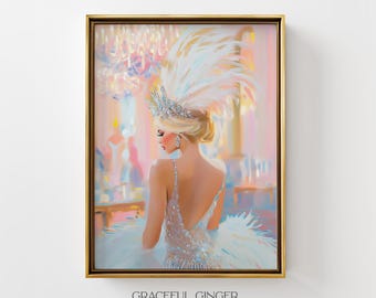 Glamorous Showgirl Art Print: Vintage Burlesque, Vibrant Vegas Casino Decor (Digital Download)