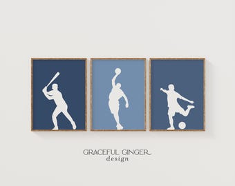 Sports Nursery Art: Blue Minimalist Prints, Set of 3 (Digital Download)