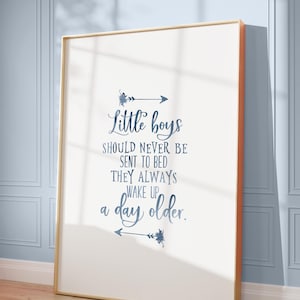 Peter Pan Nursery Quote Print, Little boys should never be sent to bed quote, Blue-Gray Watercolor Printable Wall Art, Baby Boy Nursery