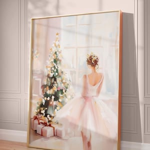Pastel Pink Nutcracker Ballerina Christmas Printable Wall Art, Holiday Print, Trendy Christmas ballet art, Home Wall Decor, Instant Download