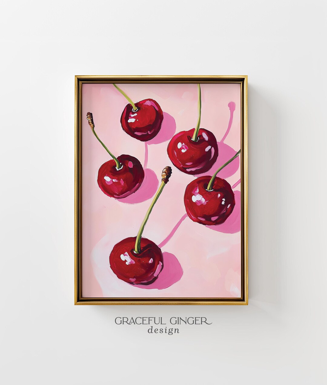 Cherries Pop Art Print: Modern Pink & Red Kitchen Decor (digital