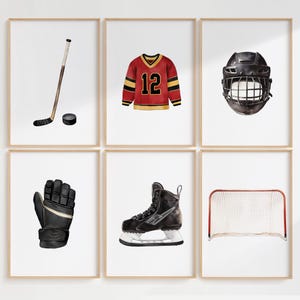 Ice Hockey Wall Art, Black Minimalist Wall Decor, Set of 6 Nursery prints, Kids Printable Wall Art, Boys room art, Sports Art Prints