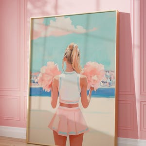 Pink Cheerleader Printable Wall Art, Pastel Pink Room Wall Decor, Dopamine Teen Girl Print, Cheer gift idea, Girl Sports Digital Download