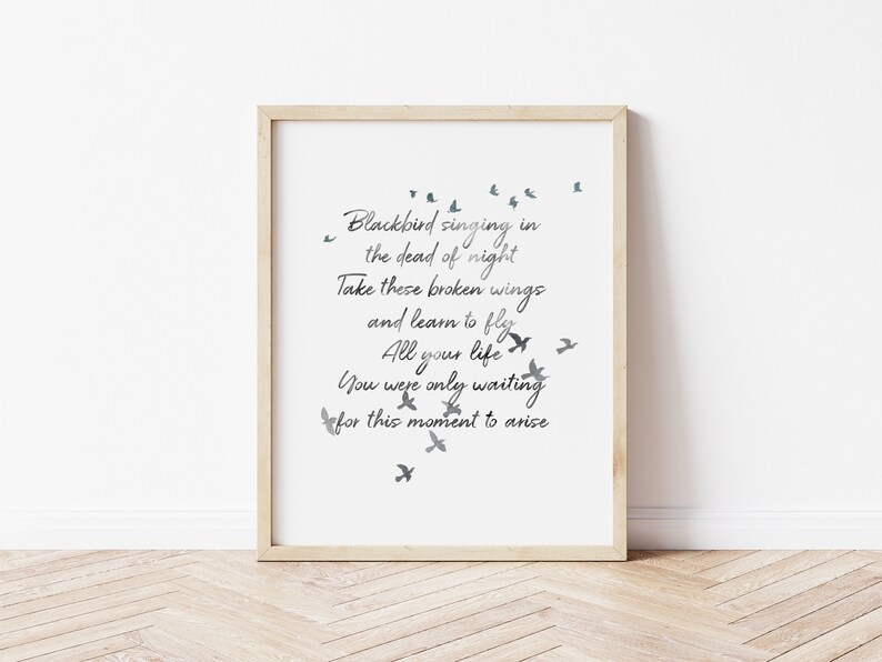Beatles Song Lyric Wall Art Blackbird Print Music Watercolor Etsy