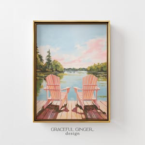 Cottage Lake Art Print: Adirondack Chairs | Summer Cabin Wall Decor (Printable Digital Download) image 1