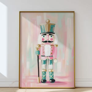 Pastel Pink Nutcracker Print: Christmas Printable Wall Art | Pink Painting Decor (Digital Download)