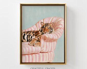 Tiger Art Wall Art: Dopamine Decor | Pink and Teal Animal Poster (Digital Download)