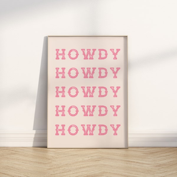 Retro Howdy Poster Vintage Western Wall Art Printable Wall Art, Trendy Art Print, Pink Groovy Quote, Bohemian Print