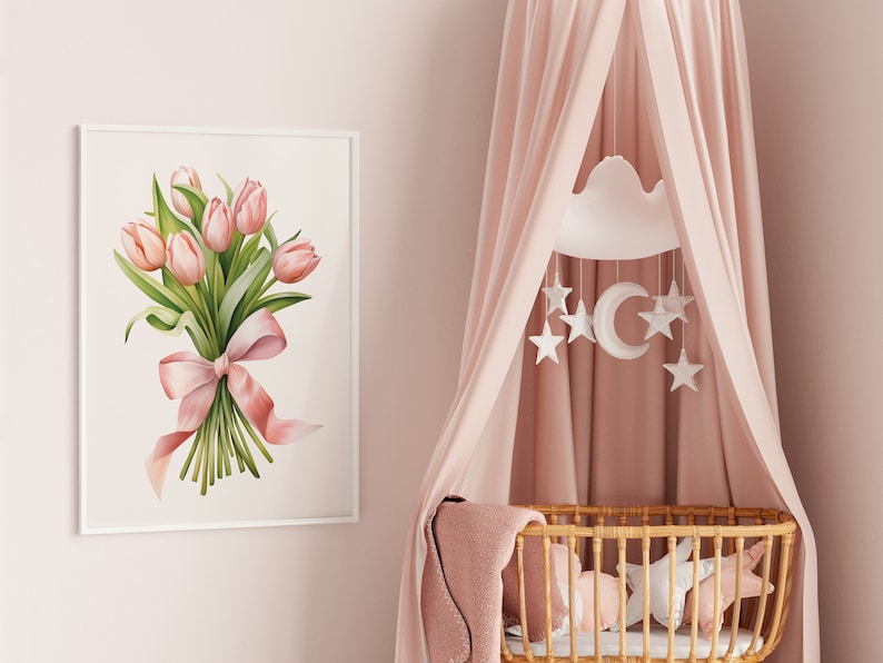 Pink Tulips Bouquet Art Print: Spring Floral Poster (Digital Download) image 9