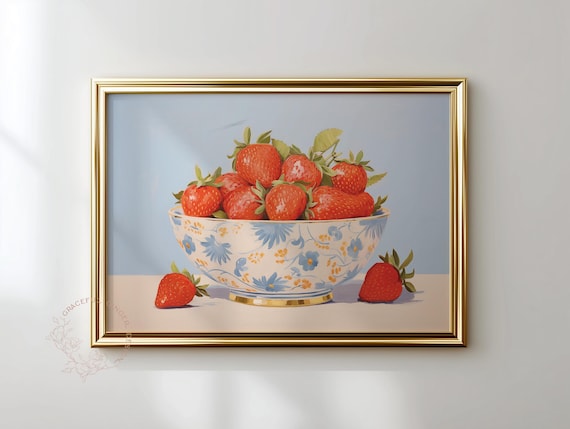 Strawberry Art Print: Strawberries Kitchen Wall Decor (Digital Download)