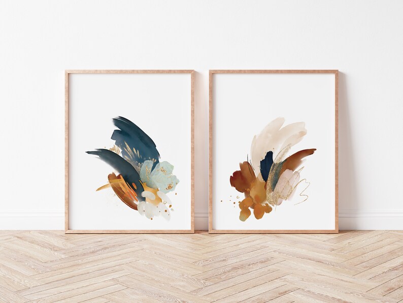 Modern Abstract Wall Art Set of Two Watercolor Printable Etsy