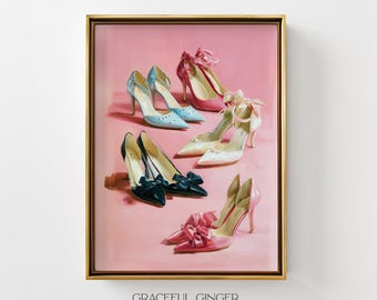 High Heel Wall Art: Pink Shoe Print, Feminine Fashion Room Decor (Digital Download)