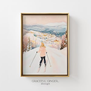 Ski Chalet Wall Art: Pastel Winter Cabin Print (Digital Download)