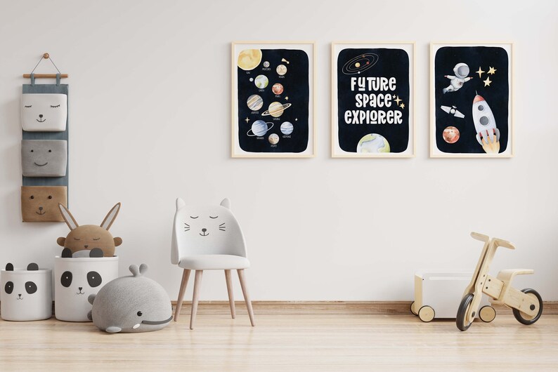 Space Wall Art Set of 3 Prints Space Themed Nursery Outer | Etsy