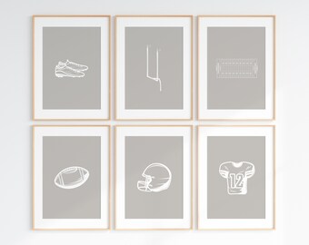 Football Nursery Prints: Gray Minimalist Sports Art (Set of 6) (Digital Download)