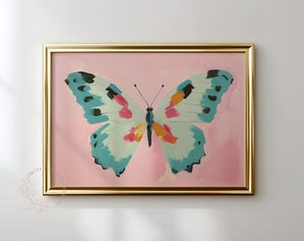 Pastel Butterfly Nursery Wall Art Print: Pink & Teal Girl's Room Decor (Digital Download)