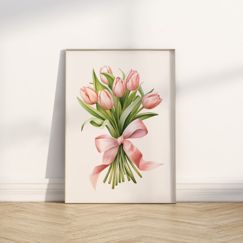 Pink Tulips Bouquet Art Print: Spring Floral Poster (Digital Download) image 7