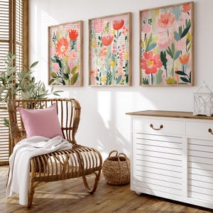 Floral Wall Art Set of 3 | Colorful Abstract Spring Flower Prints ...
