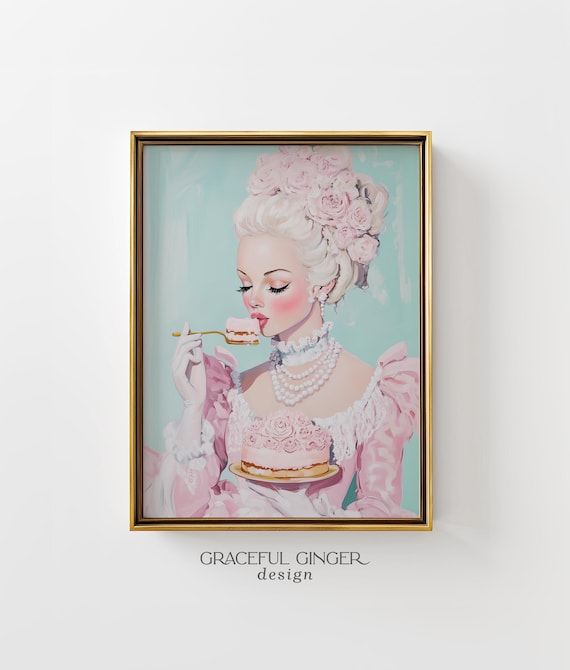 Marie Antoinette Cake Wall Art: Pastel Rococo Maximalist Print
