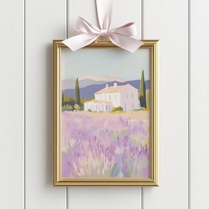 Lavender Field Printable Wall Art, French Countryside Wall Art, Provence France Painting, Pastel Spring Flowers Field, Home Wall Room Decor
