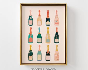Champagne Poster: Preppy Pink Bar Cart Art (Digital Download)