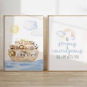 Noah&#39;s Ark Nursery Printable Wall Art, Christian Scripture Quote, Bible Nursery Print, Set of two, Nursery Decor, Sunday school poster