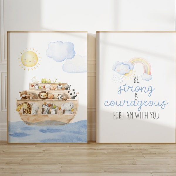 Noah's Ark Nursery Printable Wall Art, Christian Scripture Quote, Bible Nursery Print, Set of two, Nursery Decor