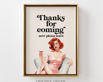 Impresión con frase divertida de bar: Arte retro de mujer (descarga digital)