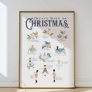 Lámina vintage "Doce días de Navidad": Arte mural navideño (descarga digital)