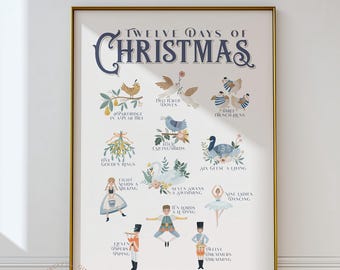 Vintage "Twelve Days of Christmas" Print: Holiday Wall Art (Digital Download)