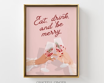 Christmas Bar Cart Print: Eat, Drink, Be Merry Printable Wall Art (Digital Download)