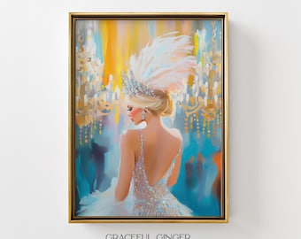 Glam Showgirl Art Print: Vintage Burlesque, Vibrant Vegas Casino Decor (Digital Download)