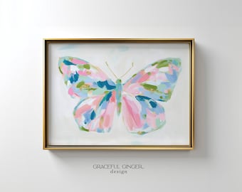 Pastel Butterfly Nursery Art Print: Pink & Teal Girl's Room Wall Decor (Digital Download)