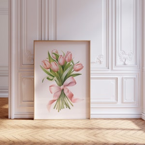 Pink Tulips Bouquet Art Print: Spring Floral Poster (Digital Download) image 2