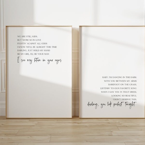 Perfect song lyric wall art, Print Set of 2, Music Art, Ed Sheeran Wedding song, Printable Typography, Above the bed Wall Decor