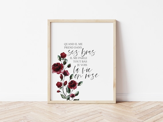 Édith Piaf La Vie En Rose Print, Song Lyrics Printable, Home Decor  Printable Wall Art, French Quote With Red Roses -  Canada