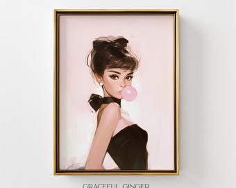 Audrey Hepburn Bubble Gum Print: Trendy Pink Room Decor (Digital Download)