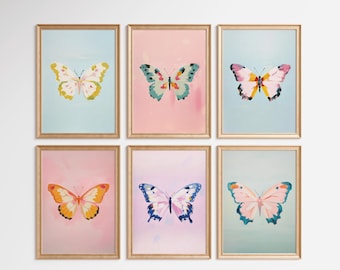 Pastel Butterfly Art Print Set: Colourful Gallery Wall Decor (Set of 6) (Digital Download)