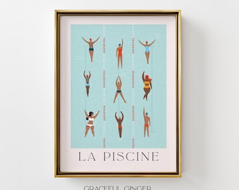 Teal Swimming Pool Art Deco Print: Minimalist Summer Wall Art (Digital Download)