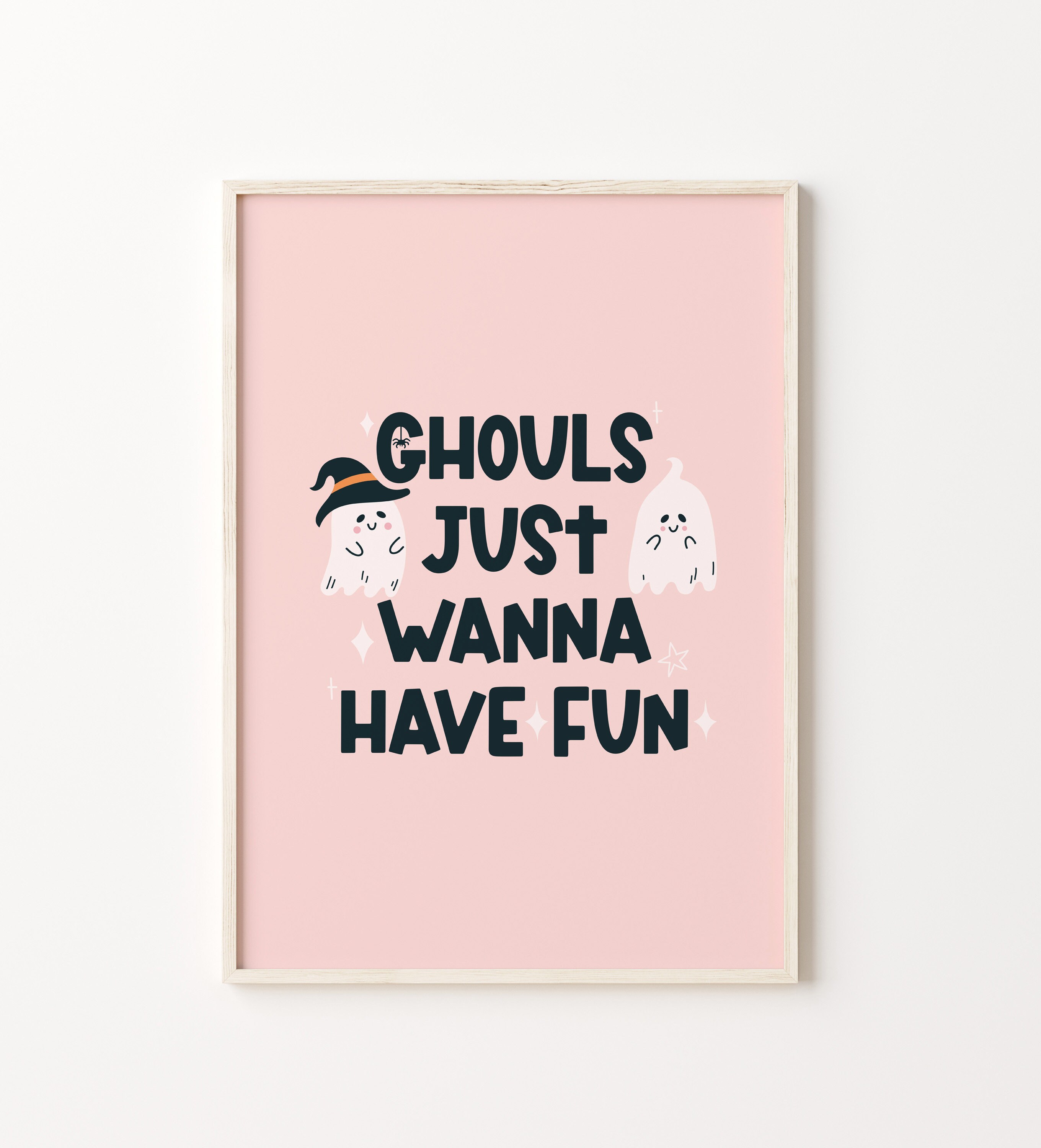 Cute Pink Halloween Printable Wall Art Set of 4 Prints, Gallery Wall ...