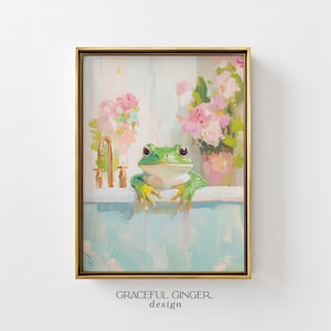 Frog in Bathtub Art Print: Pastel Bathroom Decor (Digital Download)