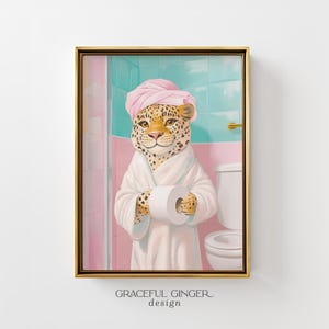 Leopard Printable Wall Art: Cute Animal Bathroom poster | Pink Pastel print (Digital Download)