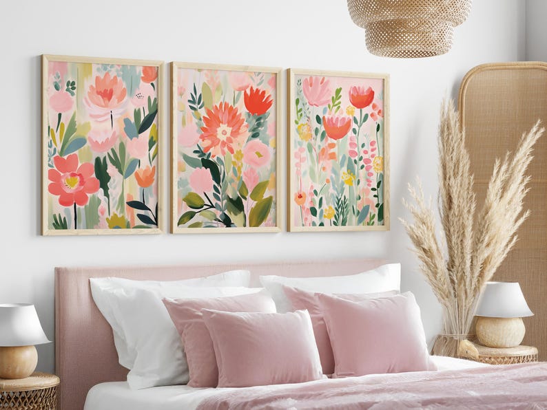 Floral Wall Art Set of 3 | Colorful Abstract Spring Flower Prints ...