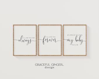 Nursery Set of 3 Printable Wall Art:  I'll Love You Forever Quotes (Digital Download)