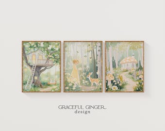 Woodland Fairy Nursery Art Prints: Enchanted Girl Room Decor (Set of 3) (Digital Download)
