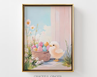 Easter Chick Print: Pastel Cottagecore Nursery Art (Digital Download)